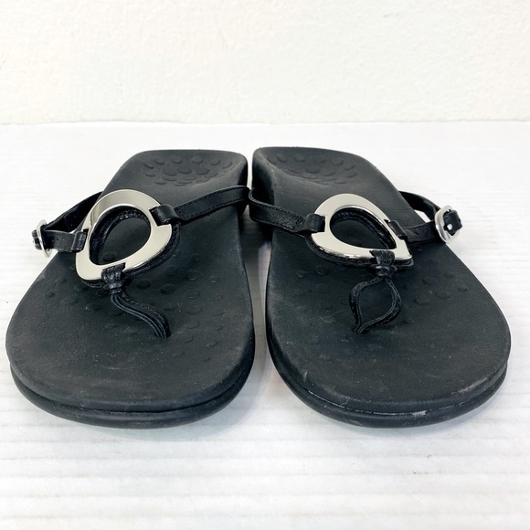 Vionic Karina Black Leather Silver Ring Slip On Comfort Sandals Size 9 - Picture 2 of 6